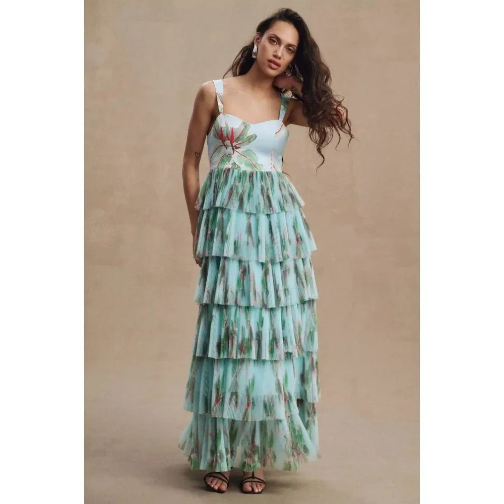 Anthropologie Hutch Mariah Tiered Tulle Sweetheart Column Gown 2 NWT $260 - Picture 3 of 12